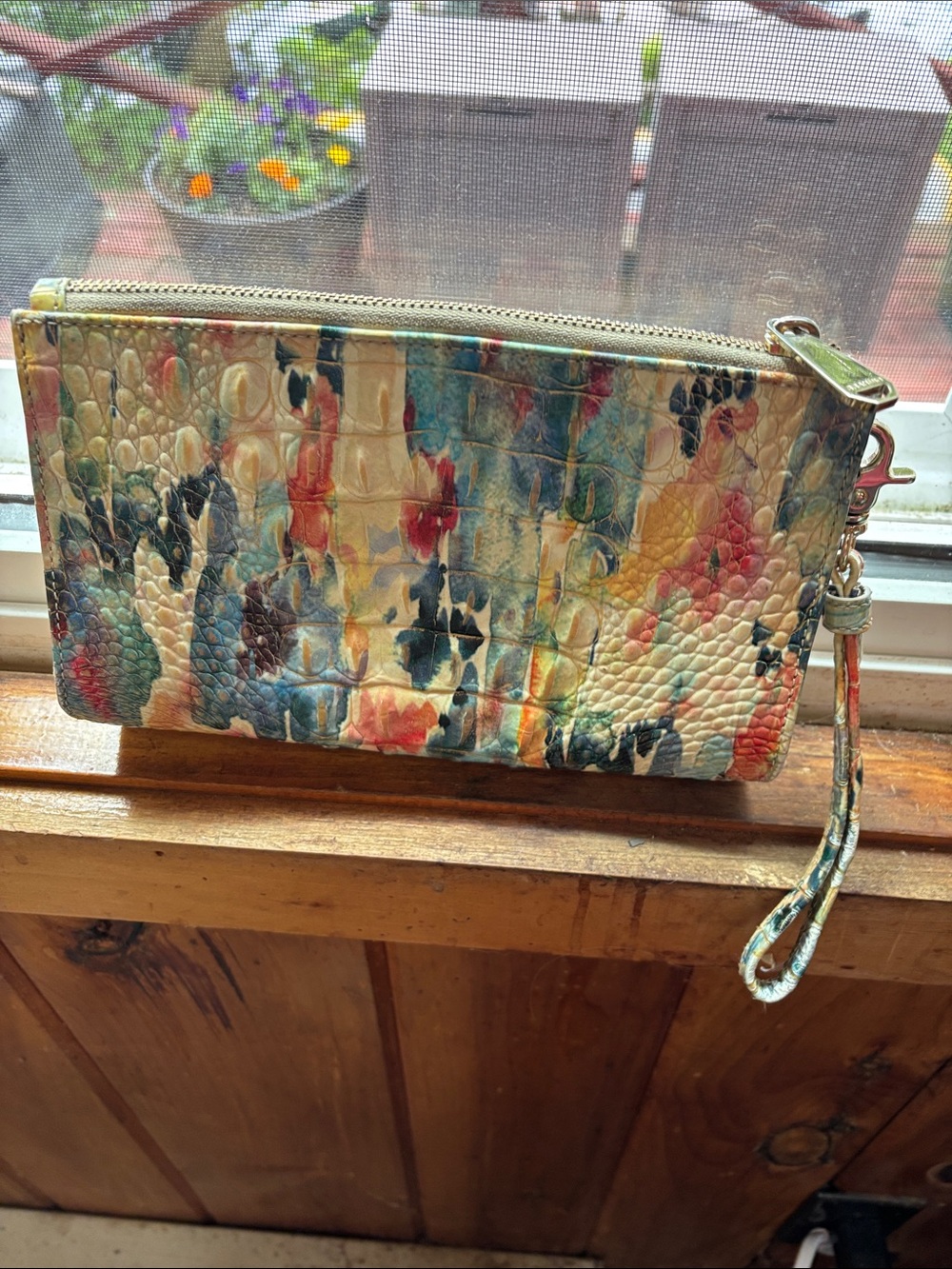 Brahmin Multicolor Pebbled Leather Wristlet - Cream, Blue, Red, Brown - Picture 2 of 4